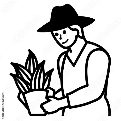  Farmer harvesting corn line art illustration