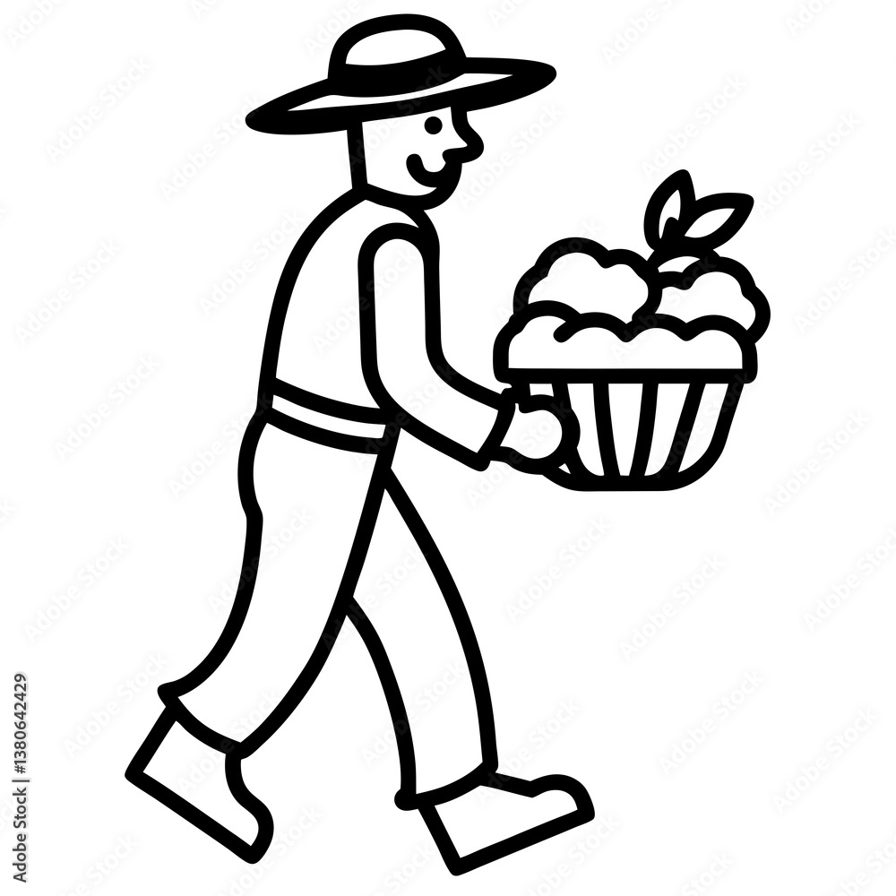 Obraz premium Farmer carrying a basket of vegetables illustration