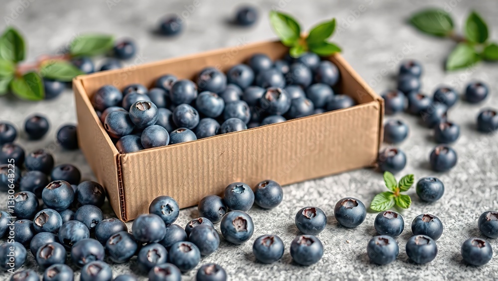 Fresh Blueberry Mockup Box Display on Tabletop, Ready for Branding Fresh Blueberry Mockup Box Display on Tabletop, Ready for Branding