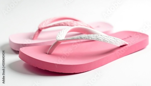 Close-up of a flip-flop against a stark white backdrop, photography, item, isolated
