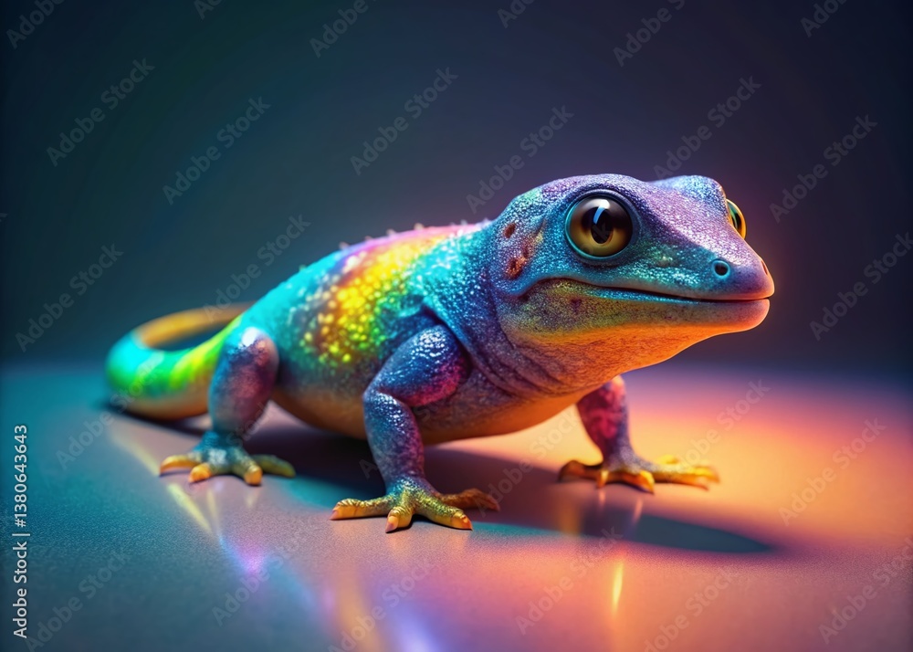 Fototapeta premium Vibrant Reptile Fashion Flat Lay with Glowing Particles & Rainbow Gradients