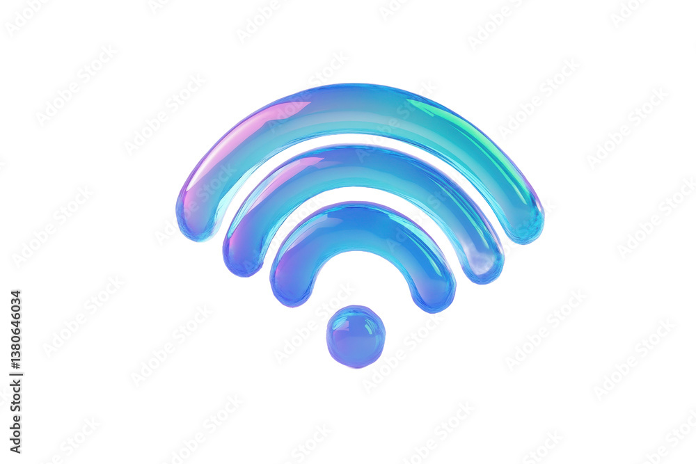 3D Wi-Fi symbol with glossy blue plastic texture and rounded edges, no background 3D Wi-Fi symbol with glossy blue plastic texture and rounded edges, no background