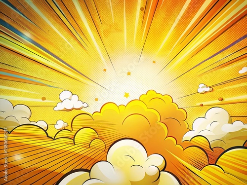 Vibrant Yellow Cartoon Cloud Background - Long Exposure Effect Stock Photo