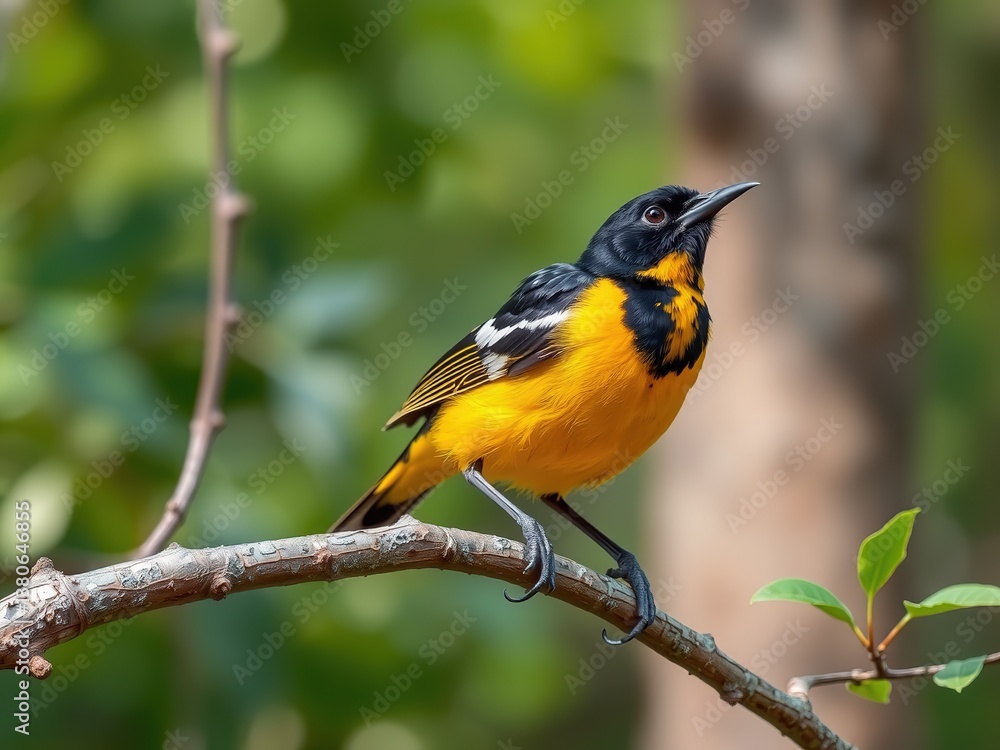 Majestic Bullocks Oriole Perched on Branch, Nature's Beauty Majestic Bullocks Oriole Perched on Branch, Nature's Beauty