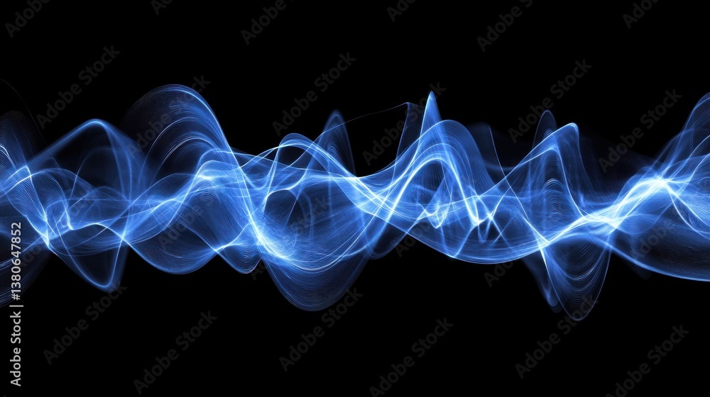 Fototapeta premium Glowing blue waveforms and futuristic data streams forming an abstract technology-inspired background.