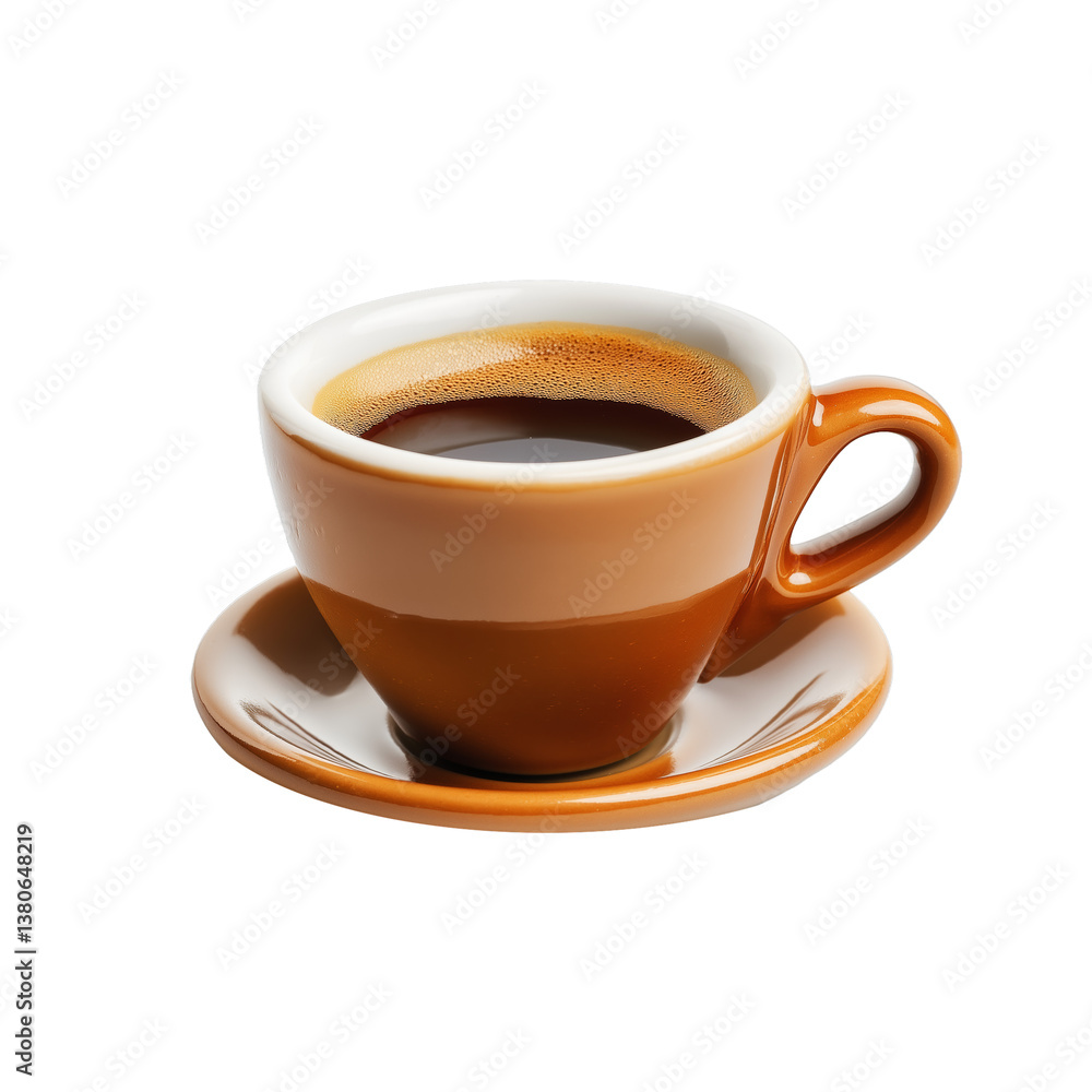 Espresso in brown cup and saucer isolated on transparent background. PNG with clipping path Espresso in brown cup and saucer isolated on transparent background. PNG with clipping path