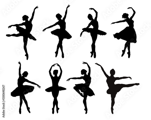Silhouette of a dancing ballerina - vector illustration set