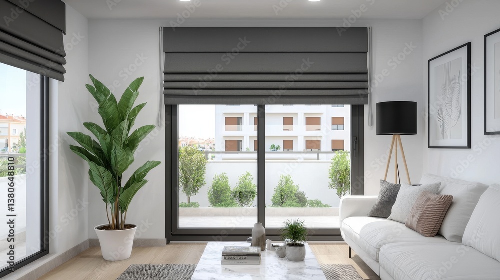 Fototapeta premium Modern Living Room with Large Windows and Elegant Decor