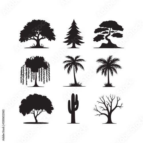 Minimalist Tree Silhouette,tree silhouette,oak tree,living oak,pine tree,pine plant,bonsai tree,trees for bonsai,bonsai,willow tree,palm tree,tree silhouette, nature icons, oak tree