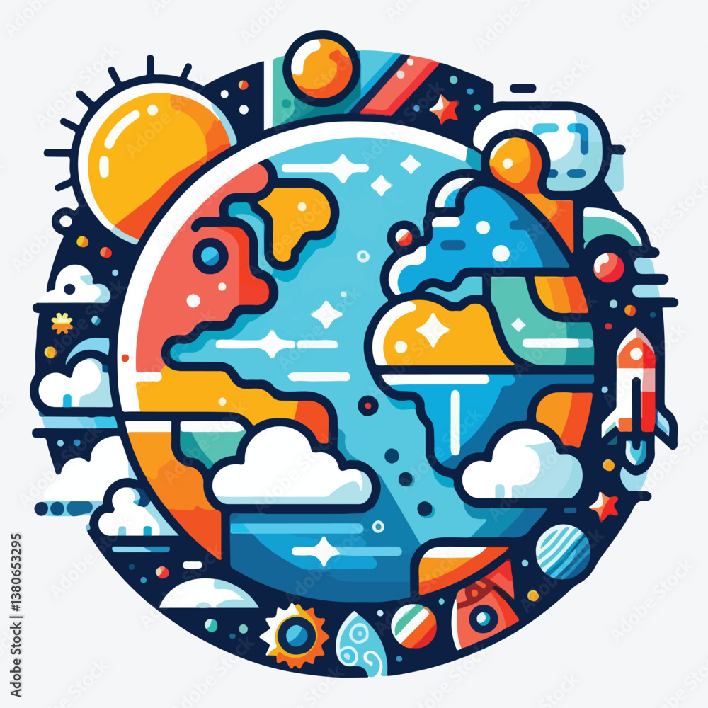 Naklejka premium Flat planet earth icon. Vector illustration for web banner, web and mobile, infographics stock illustration