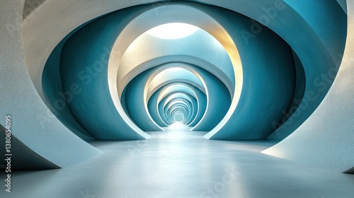 Fototapeta Naklejka Na Ścianę i Meble -  Abstract Blue Tunnel: An Architectural Visualization of Depth and Perspective