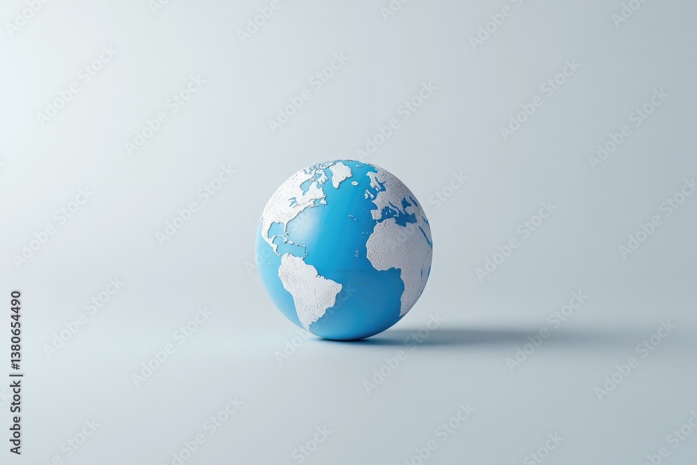 minimalistic globe with blue oceans and white continents on light background minimalistic globe with blue oceans and white continents on light background