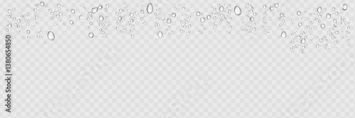 Drops of water on a transparent background. Vector. Isolated set of transperent water drops. Many drops