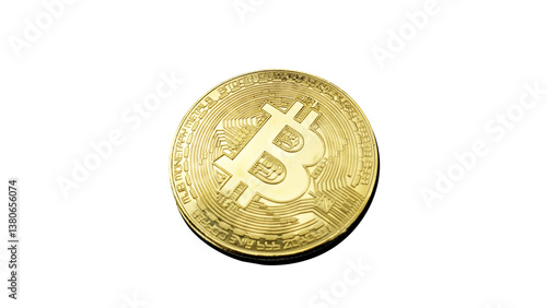 gold bitcoin on white background closeup shot, golden bitcion isolated