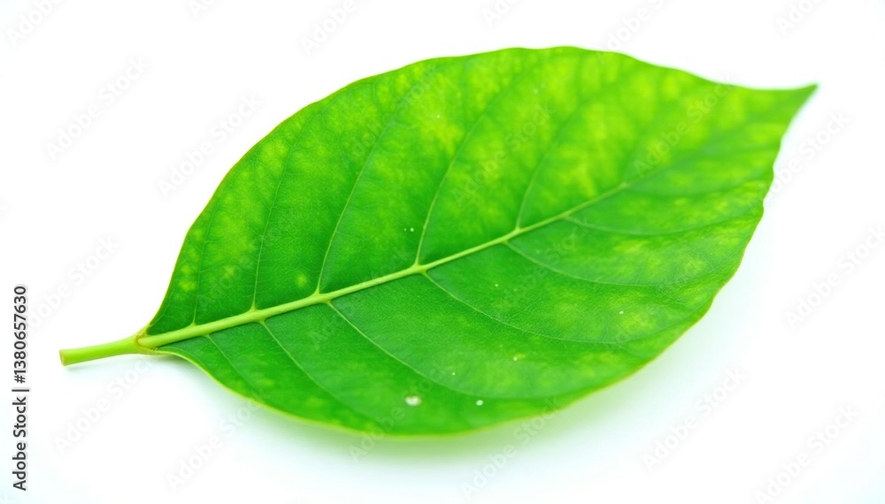 Obraz premium Single green leaf isolated on white background, garden, natural