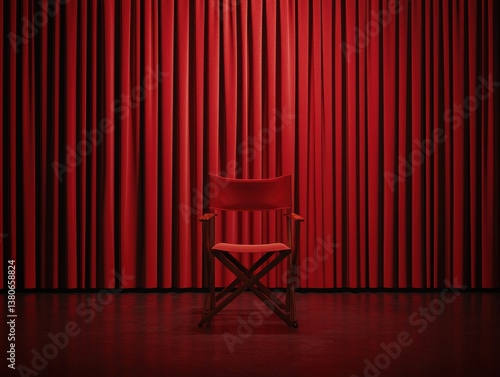 Wallpaper Mural Red Director's Chair in Front of Bright Red Curtain Background Torontodigital.ca