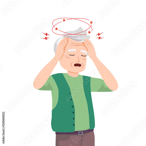 Dizzy senior man fainting, falling down. Old senior person feeling unwell, unhealthy, dizziness, vertigo, headache. Elderly man falls from weakness.