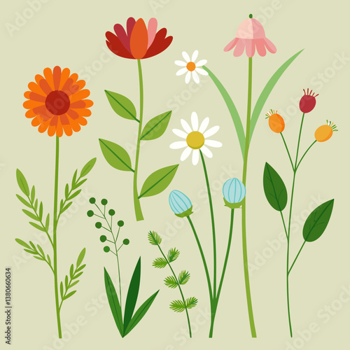 Wallpaper Mural Wildflower and Meadow Flora with Stem Vector Set  Torontodigital.ca