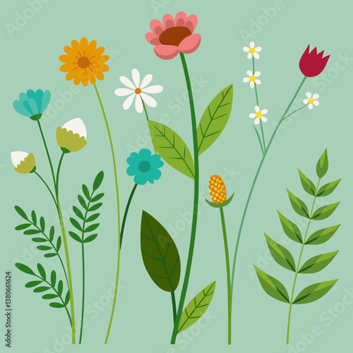 Wallpaper Mural Wildflower and Meadow Flora with Stem Vector Set  Torontodigital.ca