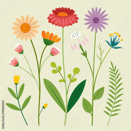 Wallpaper Mural Wildflower and Meadow Flora with Stem Vector Set  Torontodigital.ca