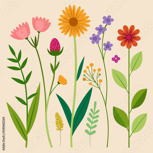 Wallpaper Mural Wildflower and Meadow Flora with Stem Vector Set  Torontodigital.ca