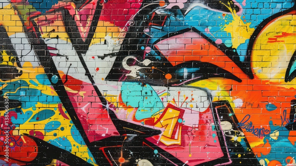 Fototapeta premium Dynamic and energetic pop culture mural in an urban district.