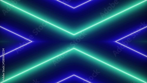 Neon Geometric Light Pattern - Glowing Blue and Turquoise Arrows on Dark Background