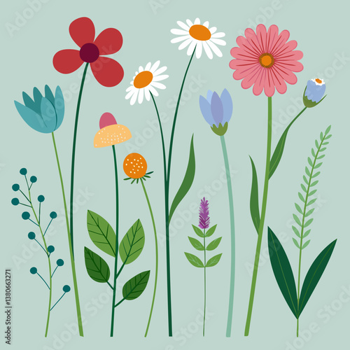 Wallpaper Mural Wildflower and Meadow Flora with Stem Vector Set  Torontodigital.ca