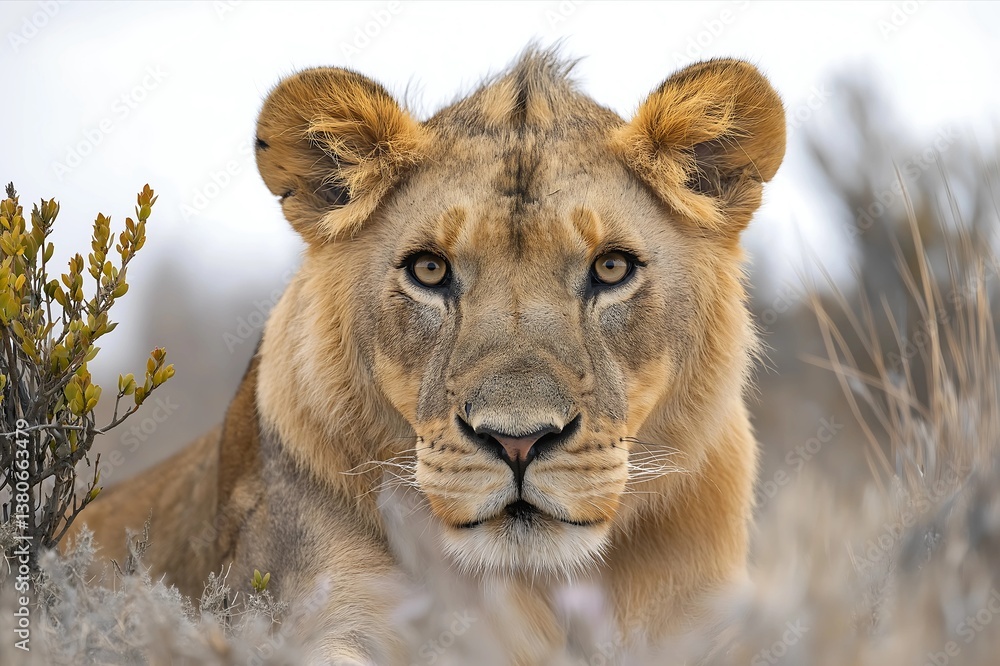 Naklejka premium Portrait of a lioness in the wildlife nature