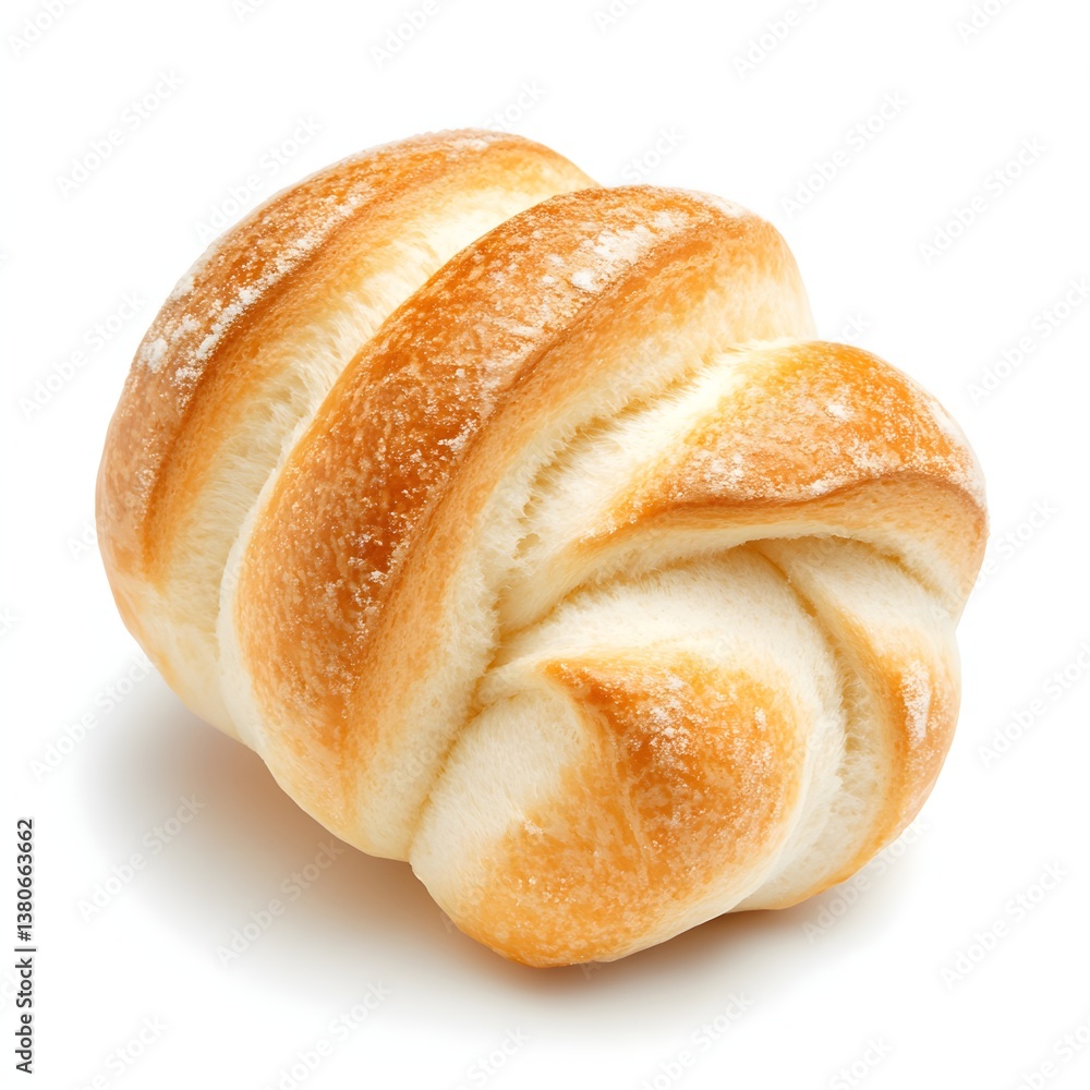 Freshly Baked Golden Bun with Soft Texture and Swirled Shape Isolated on White Background Freshly Baked Golden Bun with Soft Texture and Swirled Shape Isolated on White Background