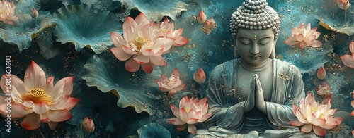 Serene Buddha with Lotus Flowers.