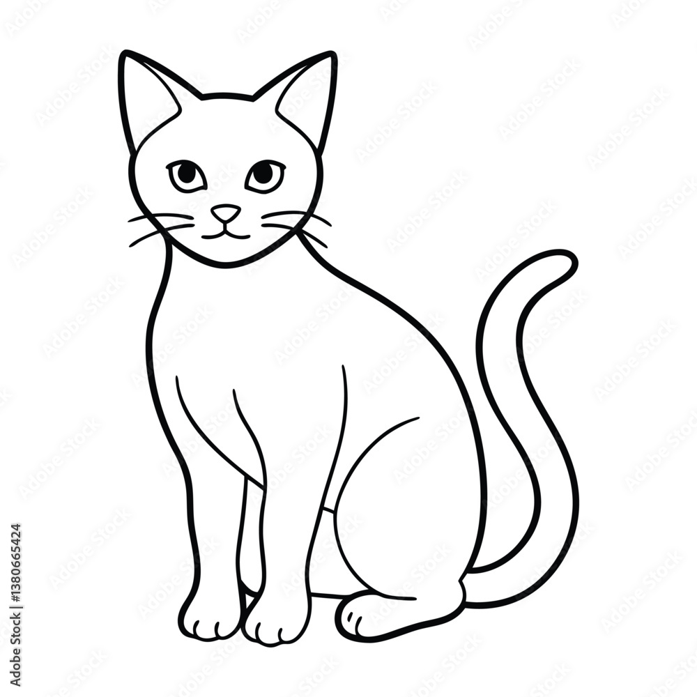 Outline Drawing of Sitting Cat with Delicate Features Outline Drawing of Sitting Cat with Delicate Features
