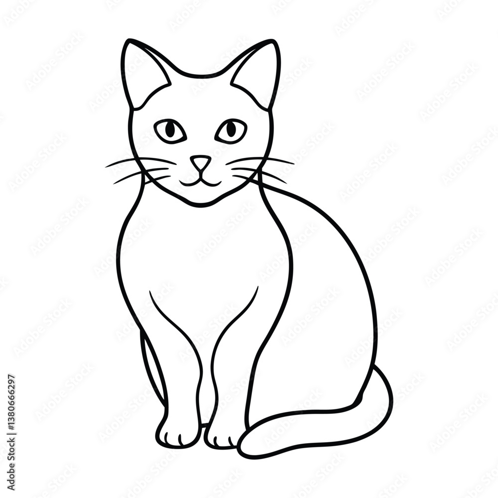 Outline Drawing of Sitting Cat with Delicate Features Outline Drawing of Sitting Cat with Delicate Features