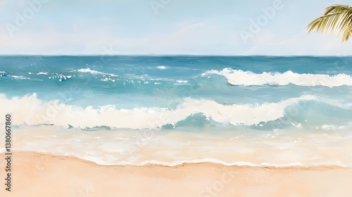 Wallpaper Mural Serene Beach Scene with Gentle Waves Lapping Shore and Clear Blue Sky over Tranquil Ocean Torontodigital.ca
