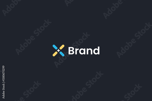 letter x with star logo, abstract cross letter x with star logo isolated with black background. 