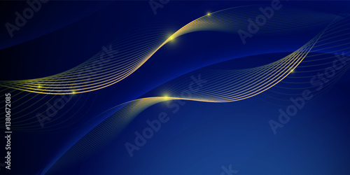 Luxury dark blue background with gold line curved and lighting effect sparkle. Vector illustration EPS10