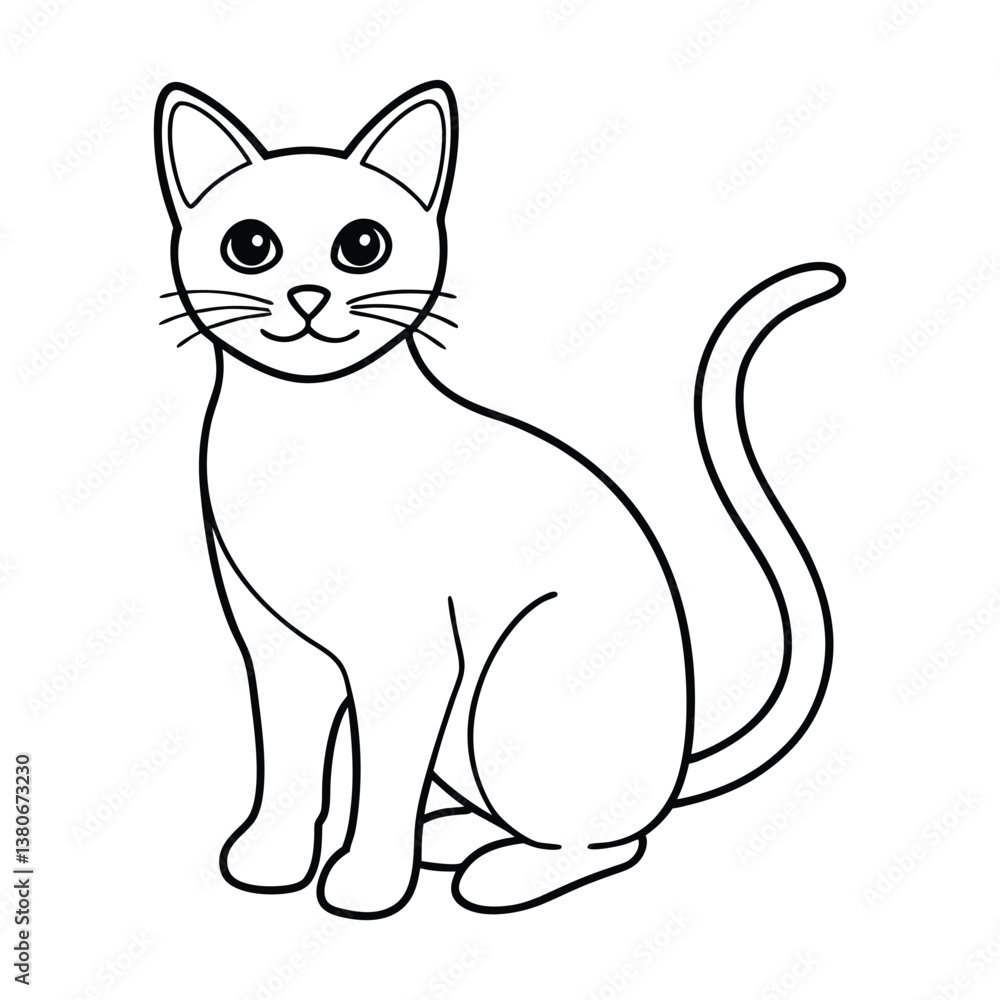Obraz premium Outline Drawing of Sitting Cat with Delicate Features