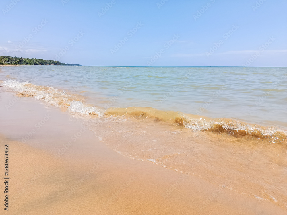 Fototapeta premium Peaceful Tropical Beach with Clear Blue Sky and Calm Sea