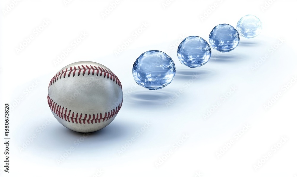 Baseball followed by melting ice cubes on white background Baseball followed by melting ice cubes on white background