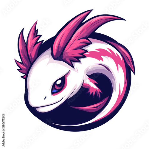 Creative esports logo featuring an axolotl head in a dynamic side view design