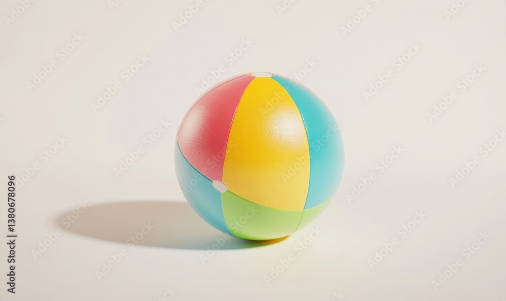 Colorful beach ball on white background, simple summer fun Colorful beach ball on white background, simple summer fun