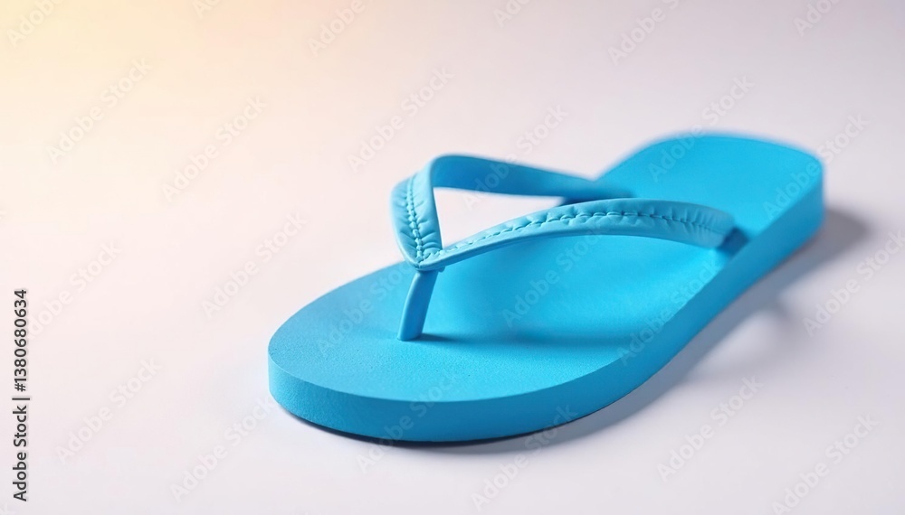 Close-up of a single blue flip-flop against a pure white backdrop , footwear, sole, object Close-up of a single blue flip-flop against a pure white backdrop , footwear, sole, object