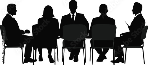 Business Meeting Silhouette of Professionals.A silhouette illustration of four business professionals seated around a table.