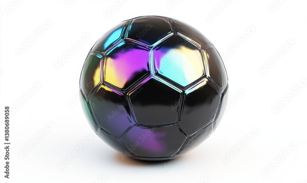 Naklejka premium Iridescent soccer ball on white background, ideal for sports ads