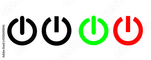 Power button. ON and OFF set icons. Vector black and flat icon, energy sing symbol, Power switch, electricity turn on off, icon, sticker, badge. Editable vector icon set