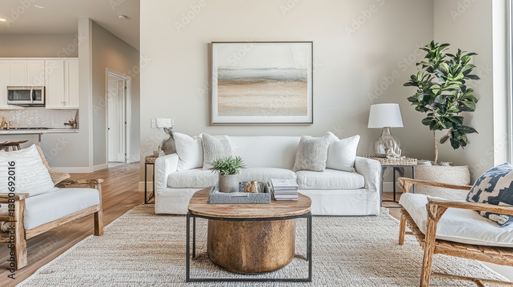 Fototapeta premium Elegant staged living room boasting comfortable seating and chic d?cor elements