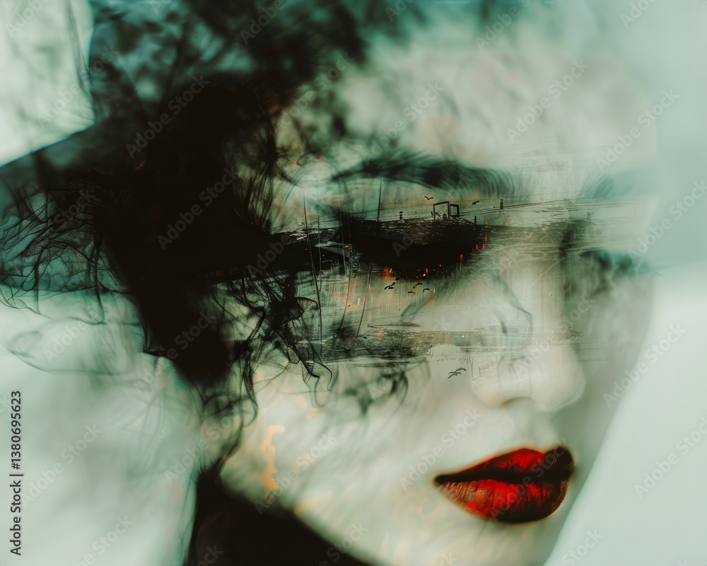 Fototapeta premium Ethereal Portrait with Abstract Smoke and Mysterious Background