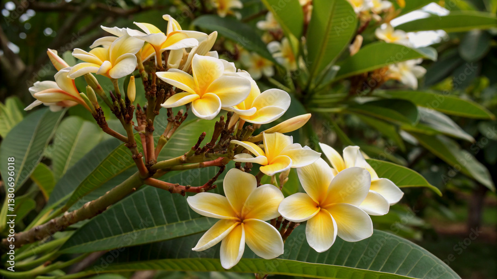 Close-up of a cluster of Plumeria flowers Close-up of a cluster of Plumeria flowers