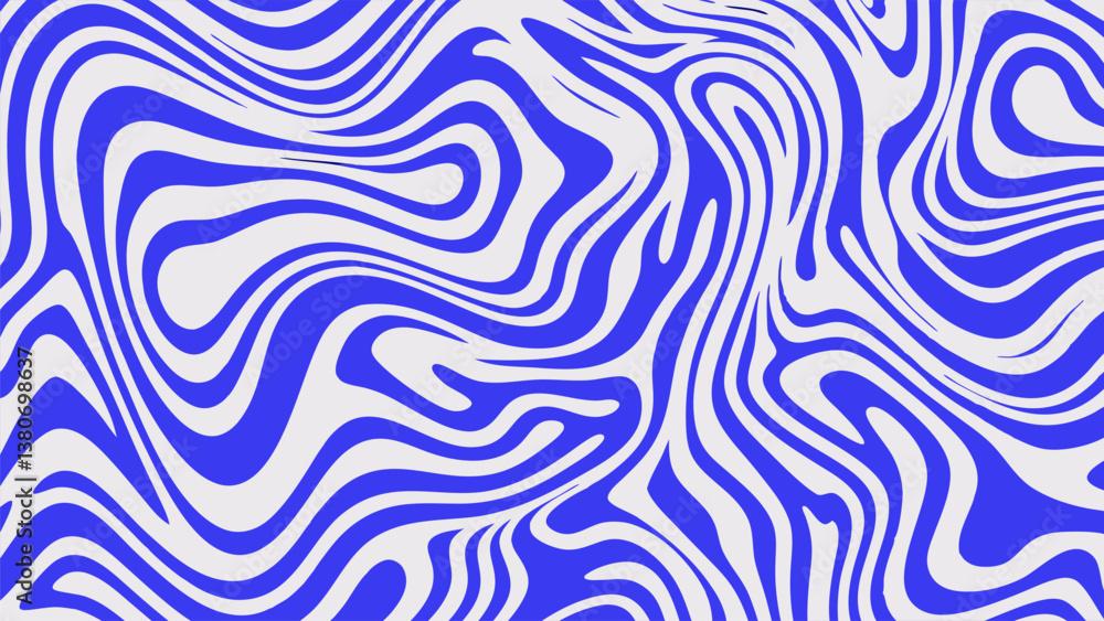 Naklejka premium Blue Wavy Lines Abstract Background in Trendy Retro Psychedelic Style. Twisted, Swirled, and Distorted Vector Texture Pattern