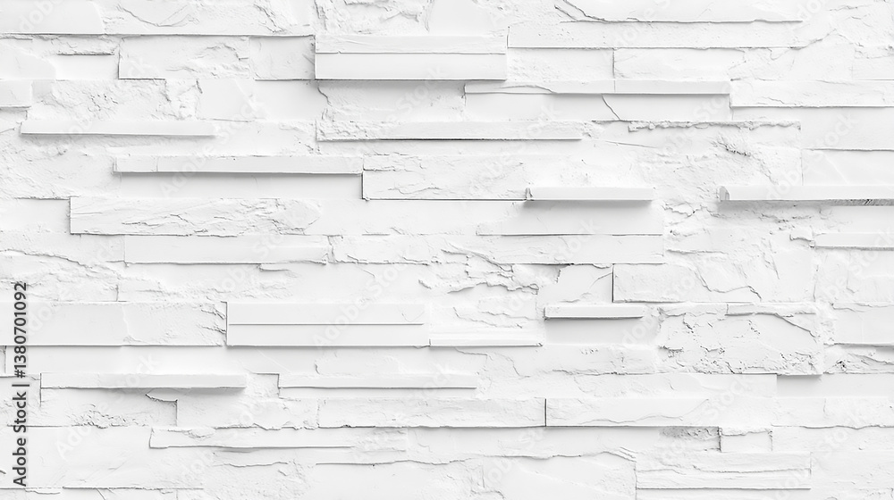 Seamless texture of white decorative stacked stone, natural stone cladding white brick wall texture showcasing an aged, rustic appearance ideal for background